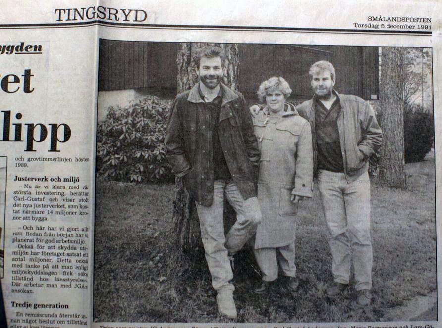 Bild på tidningsurklipp från Smålandposten med artikel om JGA